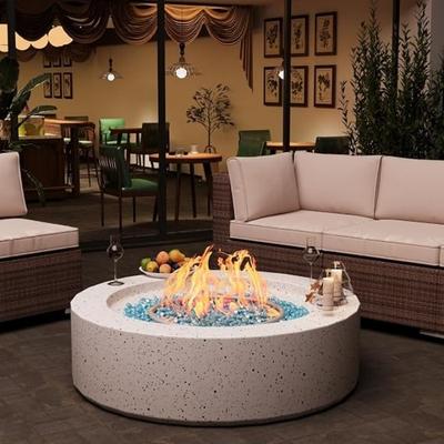 Royalcraft Outdoor Propane Fire Pit Table, Round Terrazzo-Like MgO Patio Fire Table with Rain Cover and Glass Beads