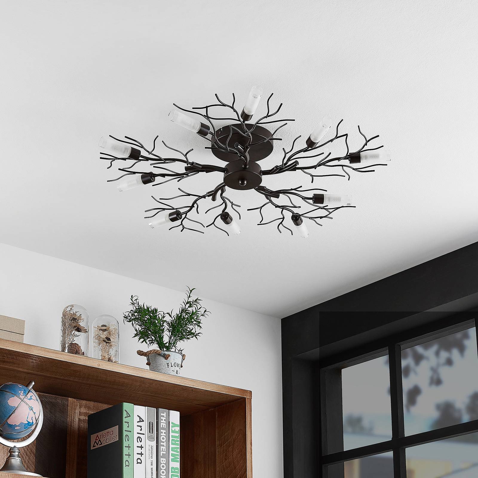Deckenlampe Bigna Lindby, dimmbar, braun / rost, für Wohn- / Esszimmer, Metall, Modern, Deckenlampe