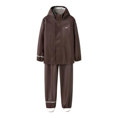Regenmantel NAME IT "NKNDRY10 Regenjacke und Hose im Set", Jungen, Gr. 140, braun (seal braun), Web, Obermaterial: 100% Polyester, unifarben, regular fit normal, elastischer Bund, Mäntel Regenanzug, Keine Latzhose Unifarben, casual, regular fit,...