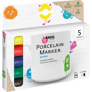 Kreul Porzellanstifte 16300 Porcelain Marker Junior, 5 Farben, Rundspitze 2-4 mm, spülmaschinenfest, 5 Stück