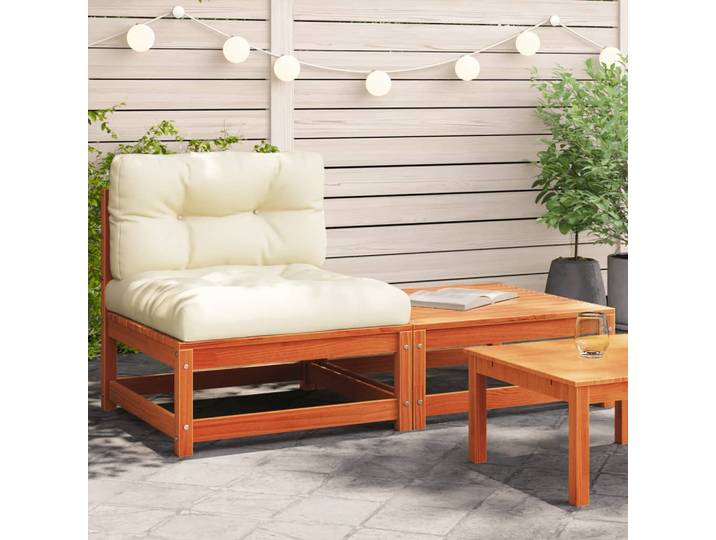 vidaXL Gartensofa ohne Armlehnen mit Kissen und Hocker