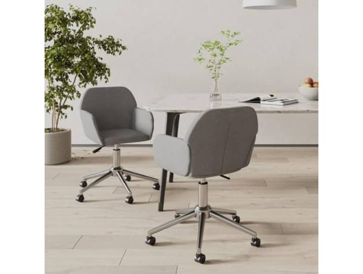 RJPLMFV Esszimmerstühle, drehbar, 2 Stück, hellgrau, Stoff Gepolsterte Armlehnen, ergonomische Rückenlehne, 360° drehbar, Kapazität 110 kg