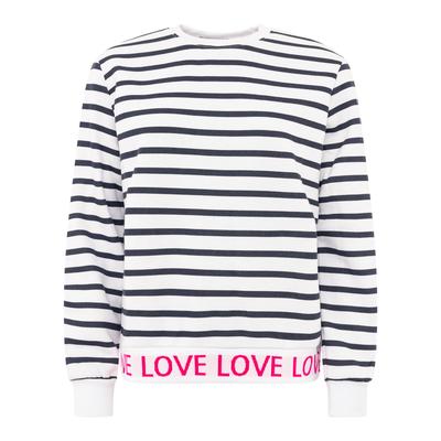Sweatshirt ZWILLINGSHERZ "Love Love Love", Damen, Gr. XL, schwarz-weiß (marine), Obermaterial: 50% Baumwolle, 50% Polyester, Sweatshirts Sweatshirt, gestreift, Rundhals, elastische Bündchen mit Love-Schriftzug
