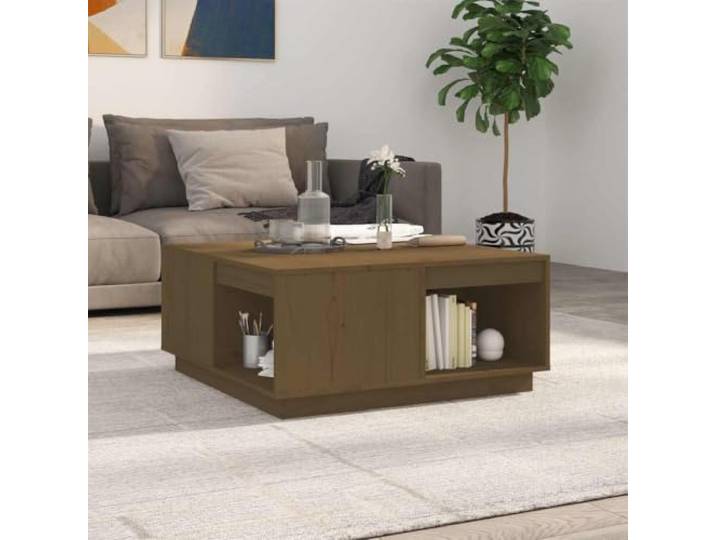 HEFZGDB Massivholz Couchtisch Kiefer Honigbraun 80x81x36,5 cm mit geräumiger Tischplatte und Stabiler Rahmen für Wohnzimmer Stauraum