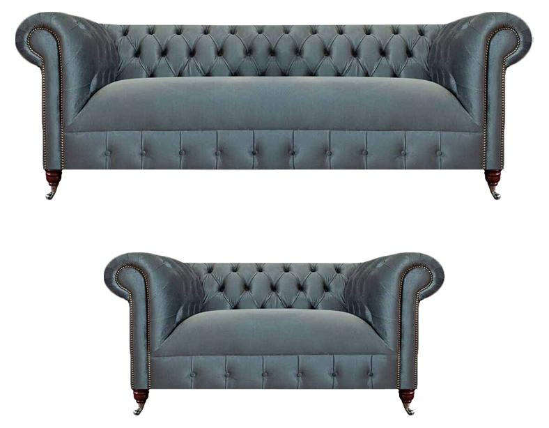 Chesterfield Designer Bankstel Set in Lichtgrijs voor de Woonkamer