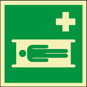 Abtec Hinweisschild ISO 7010 E013, Kunststoff, 20 x 20 cm, nachleuchtend, Krankentrage