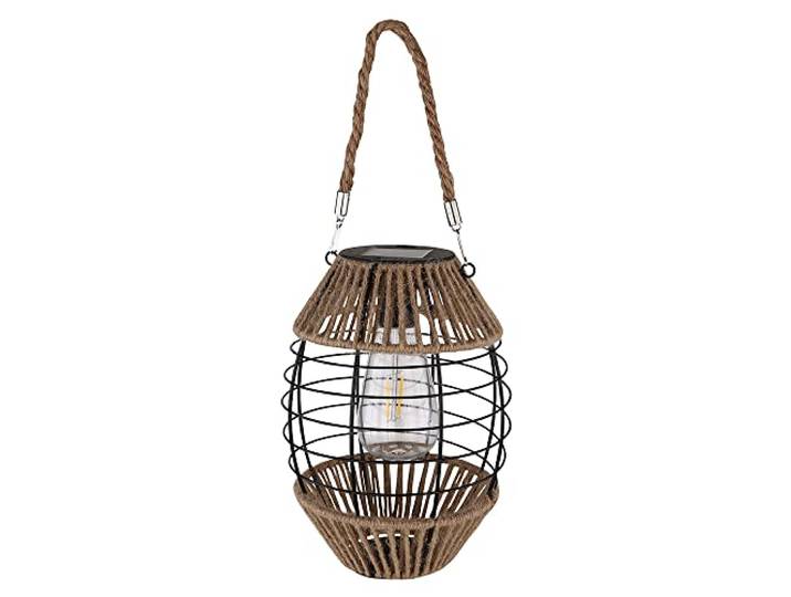 GLOBO Lighting Lampe solaire avec corde\, grille en métal noir\, hauteur 40\,5 cm