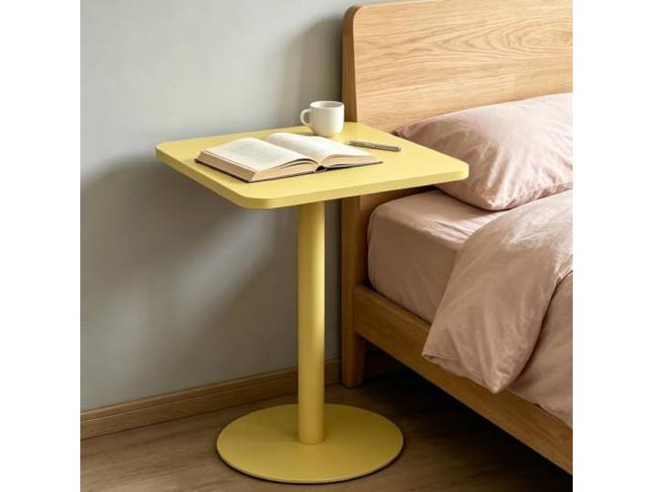 Quadratischer Akzenttisch Ganz Aus Metall, 12 Mehrfarbige Varianten, Freistehender Kneipentisch Mit Sockel, Kleiner Beistelltisch Für Leseecke, Sofaseite, Schlafzimmerdekoration(Yellow,70x70x73cm)