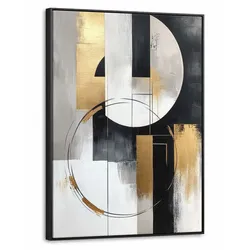 LEINWAND Bilder mit Rahmen - Abstrakt - Gold - Silber - Formen - Ästhetik - 60x80