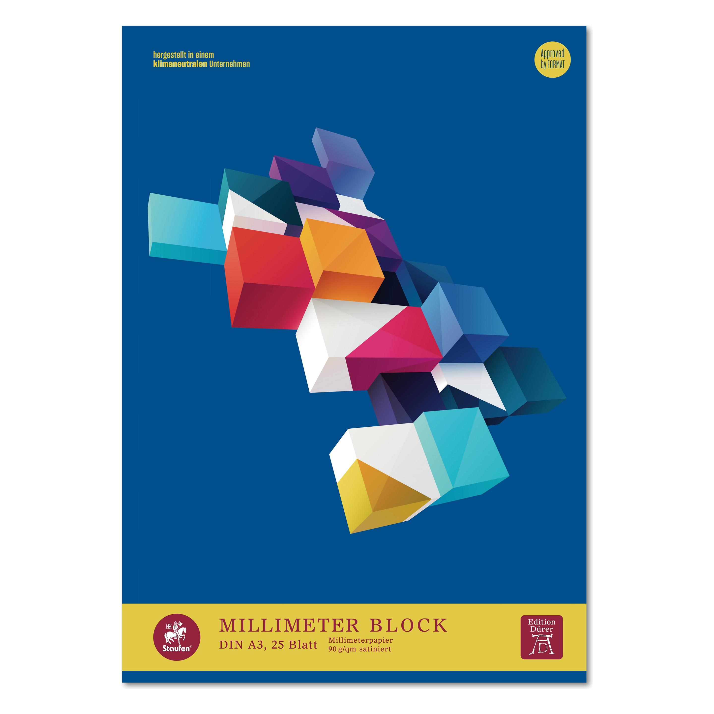 Edition Dürer Staufen Millimeterblock - DIN A3, 25 Blatt, premiumweisses 90g/m² Papier, Millimeter-Li (A3, 25 Blätter, 90 g/m²) (036710014)