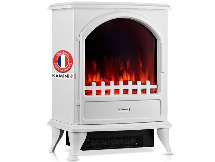 Cheminée électrique KAMINIO LENI - Poêle électrique avec chauffage\, effet flamme 3D - Blanc