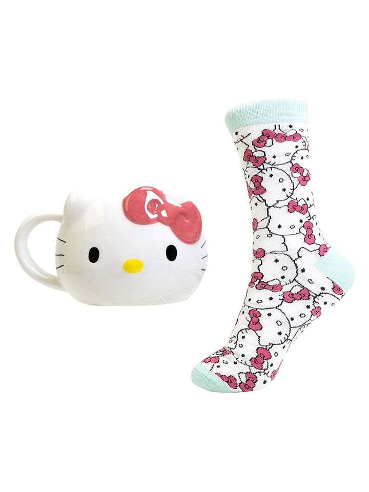 2tlg. Set: Tasse und Socken "Hello Kitty" in Weiß/ Bunt - onesize