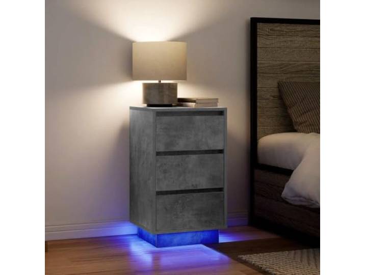 HEFZGDB Nachttisch mit LED-Beleuchtung Betongrau 38x34x65 cm RGB Beleuchtung Stauraum Schlafzimmer Nachttisch LED Beleuchtung mit LED Betongrau 38x34x65 cm RGB Stauraum Schlafzimmer
