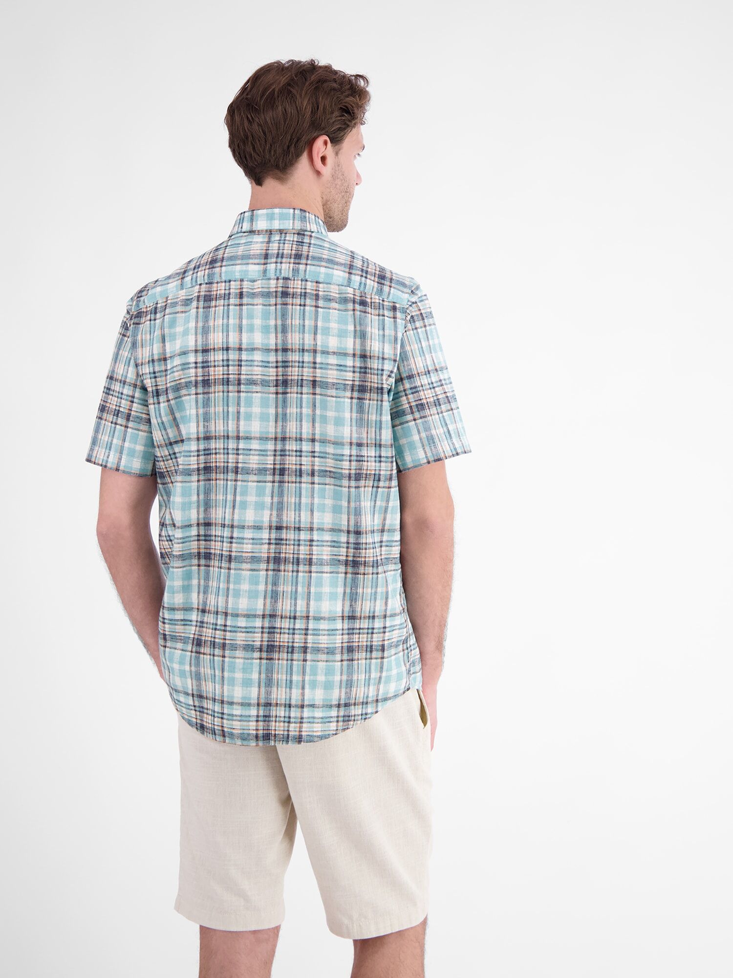 Karohemd LERROS "Kurzarmhemd in frischem Karo-Look aus luftigem Mischgewebe", Herren, Gr. M, Normalgrößen, blau (reef blau), 60% Polyester, 40% Baumwolle, Hemden Karohemd