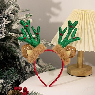 Inspired Deals Christmas Reindeer Antler Plush Headband Holiday Party Costume Hair Accessory green