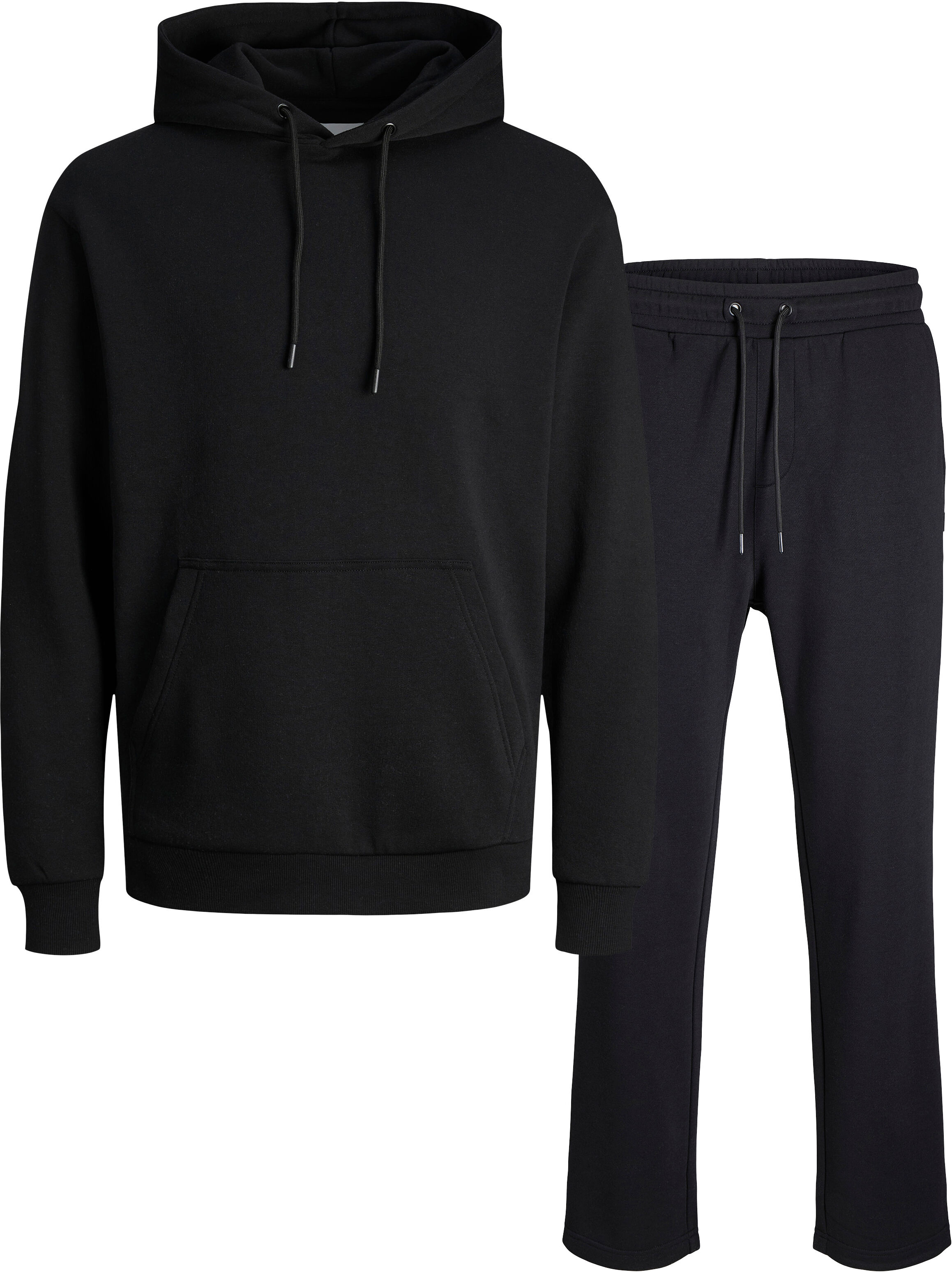 Kapuzensweatshirt JACK & JONES "JJEBRADLEY SWEAT HOOD UNC SET PK MP", Herren, Gr. L, schwarz, angeraute Sweatware, Obermaterial: 65% Polyester, 35% Baumwolle, unifarben, relaxed fit normal, Rundhals, Rippbündchen, Sweatshirts Kapuzensweatshirt, mit Sweath