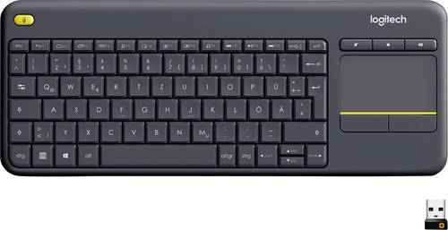 Logitech Wireless K400 Plus Funk Tastatur Deutsch, QWERTZ, Windows Schwarz Integriertes Touchpad, Maustasten