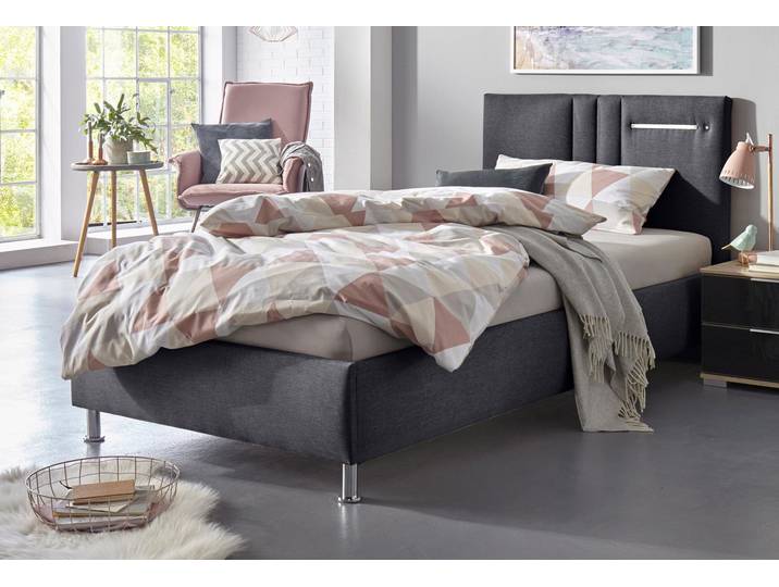Polsterbett, Microfaser & Strukturstoff, Anthrazit, 150×210 cm, Mit LED-Beleuchtung, Modern, WESTFALIA