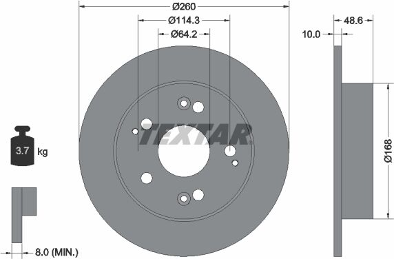 Textar Bremsscheibe Pro 92125103 260mm 10mm Für Honda