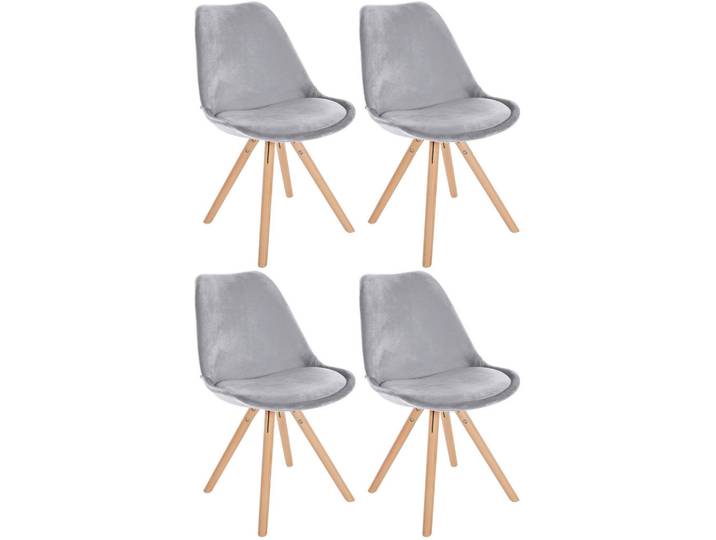CLP Stuhl 4er Set Samt hellgrau, Hellgrau, Holz, 48x81x54 cm, Esszimmer, Stühle