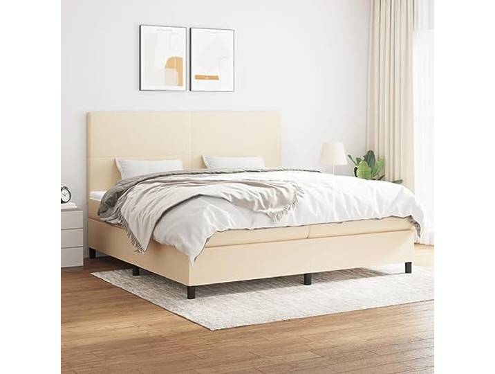 RJPLMFV Lattenrost, komplett, 200 x 200 cm, Stoff, cremefarben Verstellbarer Kopf, Matratze mit Taschenfedern, Unterstützung für Rücken und Bauch, Lieferung mit Anleitung (evtl. nicht in