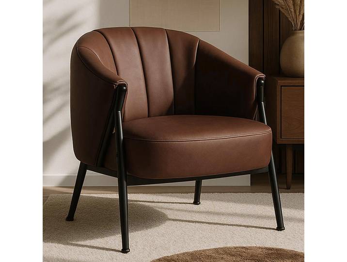Sessel HWC-P30, Polster-/Cocktail-/Clubsessel Lounge Chair Vintage Retro Industrial Metall Kunstleder Rostrot