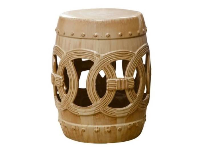 Fine Asianliving Tabouret en Céramique Chinois Porcelaine Fait Main Beige D32 x H 43 cm