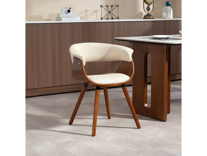 HOMCOM Chaise Salle à Manger Tissu Lin Dossier Courbé Beige