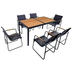 Lex Lounge Set 7tlg. Outdoor Gartenlounge Sitzgruppe Sitzbank Esstisch Holzoptik