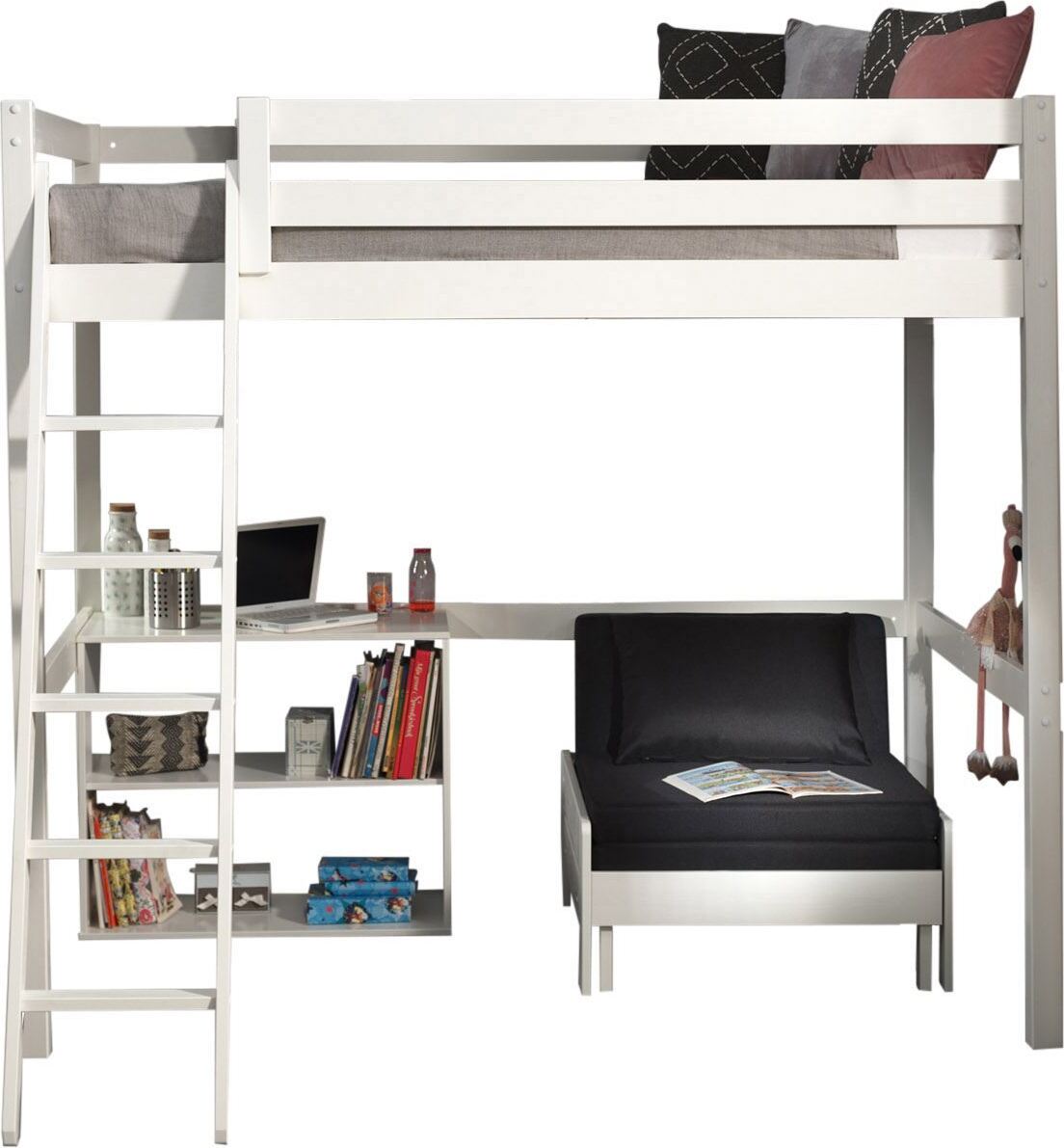 Hochbett Karolina 209x215x190 Kinderbett Massivholz+MDF Weiß