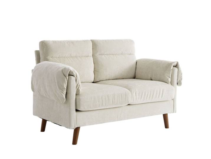 Canapé 2 places compact en chenille douce beige 124x70x85cm