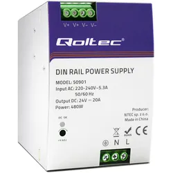 Qoltec 50901 Industrielles DIN-Schienen-Netzteil 480W 24V 20A (480 W), PC Netzteil, Silber