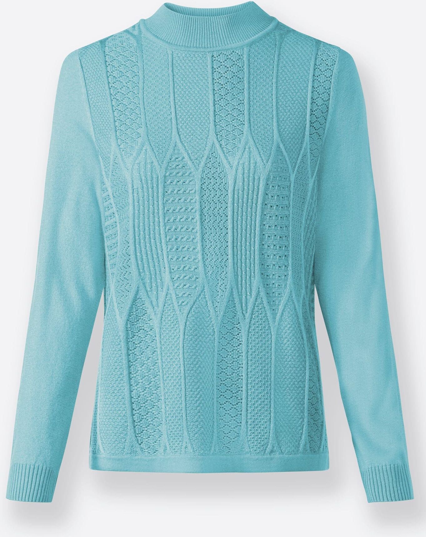 Stehkragenpullover CLASSIC "Pullover", Damen, Gr. 42, blau (aquamarin), 100% Polyacryl, unifarben, Pullover Stehkragenpullover aquamarin 42