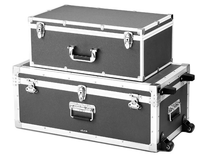 VEVOR 2 x valises de transport Valises de rangement Caisses de rangement Verrouillables\, grande caisse de rangement avec roulettes et 3 poignées métalliques\, valises de transport avec couvercles pour appartement\, résidence étudiante\, gris