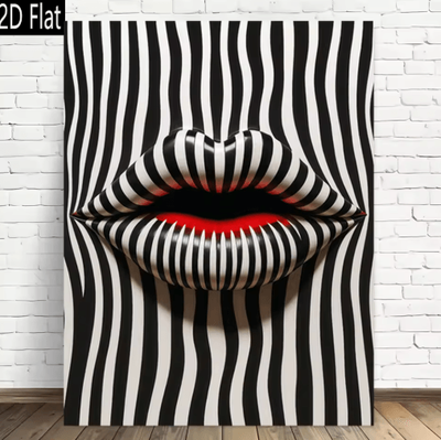 Inspire Picks Abstract Striped Lip Art Print Black & White Modern Canvas Wall Decor 3512010222 20x30cmno Frame