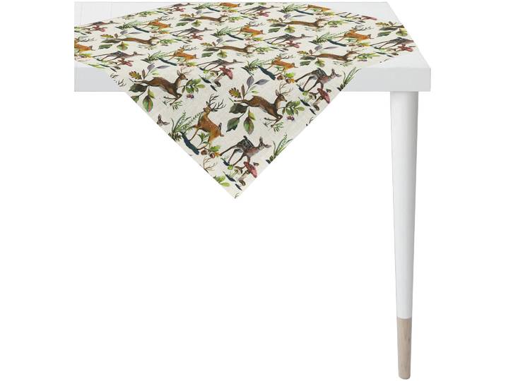 Mitteldecke APELT 5883 CHALET STYLE, Weihnachten, Winter, Herbstdeko , grün (natur, braun, grün), B:100cm L:100cm, Baumwolle, Polyester, Tischdecken, Mitteldecke, Digitaldruck