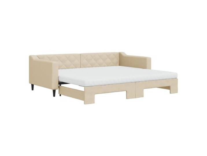 PUGYNBK Schlafsofa, 90 x 200 cm, mit Matratze aus cremefarbenem Stoff 2-in-1, doppelt abnehmbar, Struktur aus Holz und Metall, Basis mit Lamellen