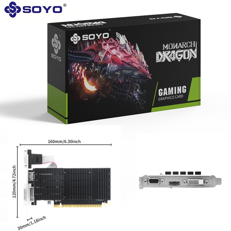 SOYO Gaming GeForce GT 710 2 GB DDR3 64-bit NVIDIA Dedicated Grafische Kaart voor Kantoor en Entertainment
