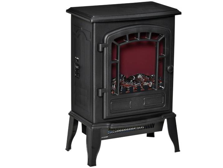ELEKTROKAMIN Elektrischer Kamin mit Heizung, LED-Flammeneffekt, Schwarz