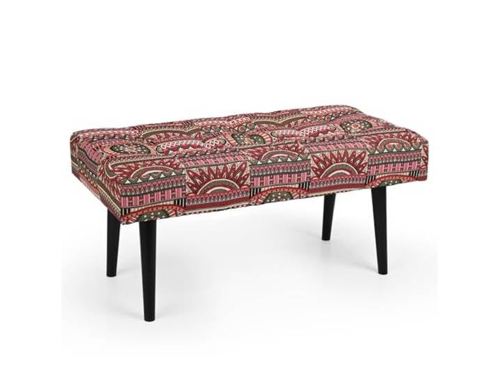 MG Design Gepolsterte Sitzbank 45 x 90 cm – Polsterbank mit Buntem Ethno-Muster, Sitzbank Schlafzimmer Wohnzimmer Flur, Holzbeine