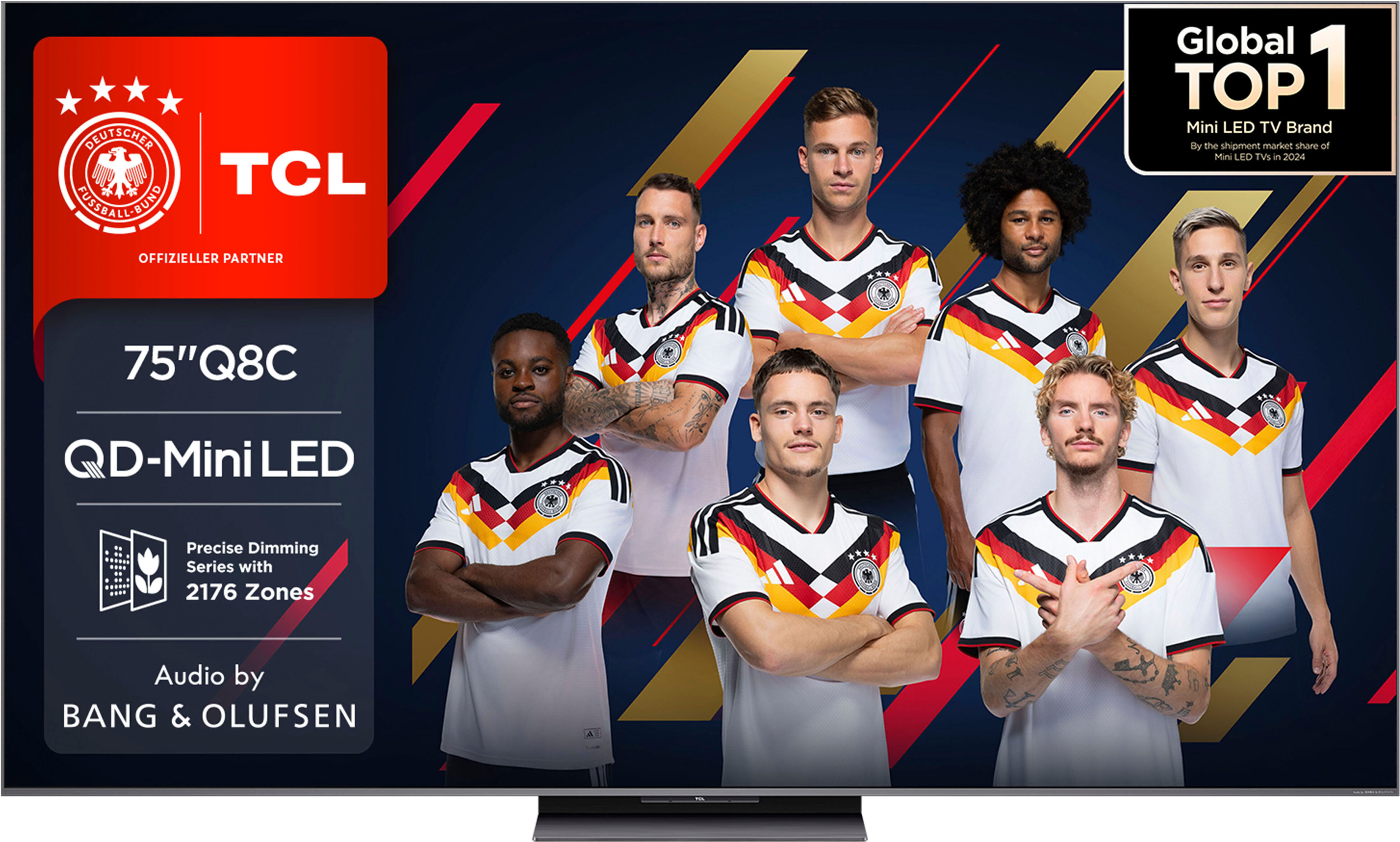 TCL Mini-LED-Fernseher "75Q8CX7", Energieeffizienz: D (A-G), schwarz, 75 ″, Fernseher, Audio von Bang & Olufsen, Smart TV, Apple TV, 144Hz, 4K, Dolby Vision