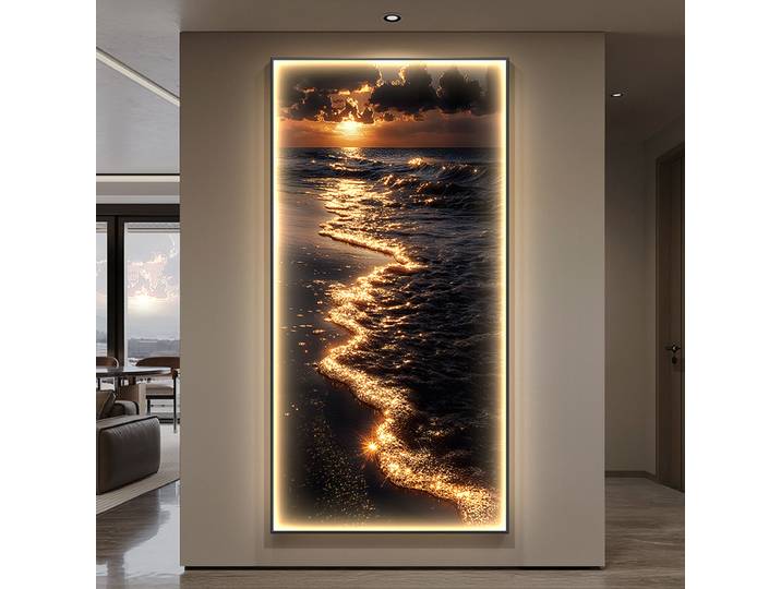 Applique Murale Moderne à LED de Luxe, Décoration de Salon, Couloir, Vague de Mer Dorée, Peinture Abstraite