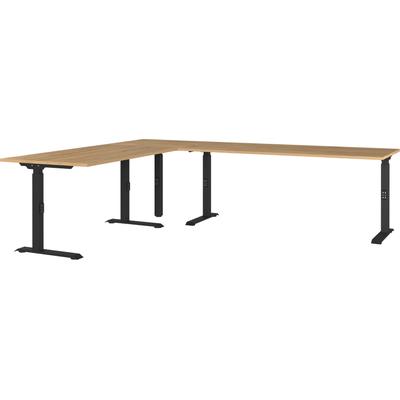 Eckschreibtisch GERMANIA "Agenda, mechanisch höhenverstellbar", schwarz (grandson, eiche, nachbildung, schwarz, schwarz, grandson, eiche, nachbildung), B:260cm H:91cm T:220cm, Tische, Eckschreibtisch, Höhe: 68-91cm, Metallfüße, mechanisch...