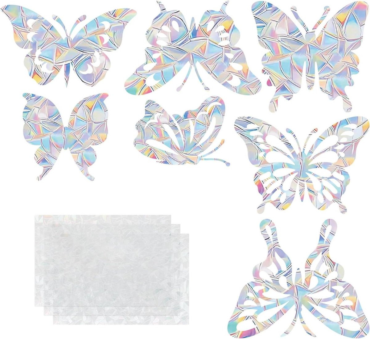 Raamstickers Vlinder - 21 stuks Decoratieve Raamfolie met Regenboogeffect voor Vogelbescherming - Transparant