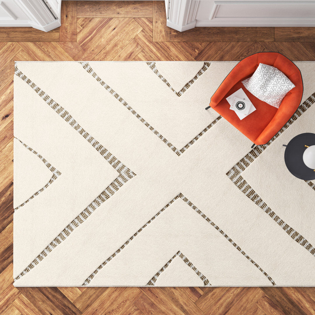 Hykkon Nikki Geometric Area Rug Cream Rectangle 200 x 290cm