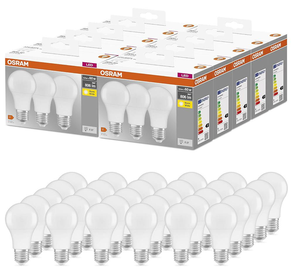 Osram LED Leuchtmittel A60 E27 Matt Warmwit 2700K 8,5W 60W 806lm 30 stuks