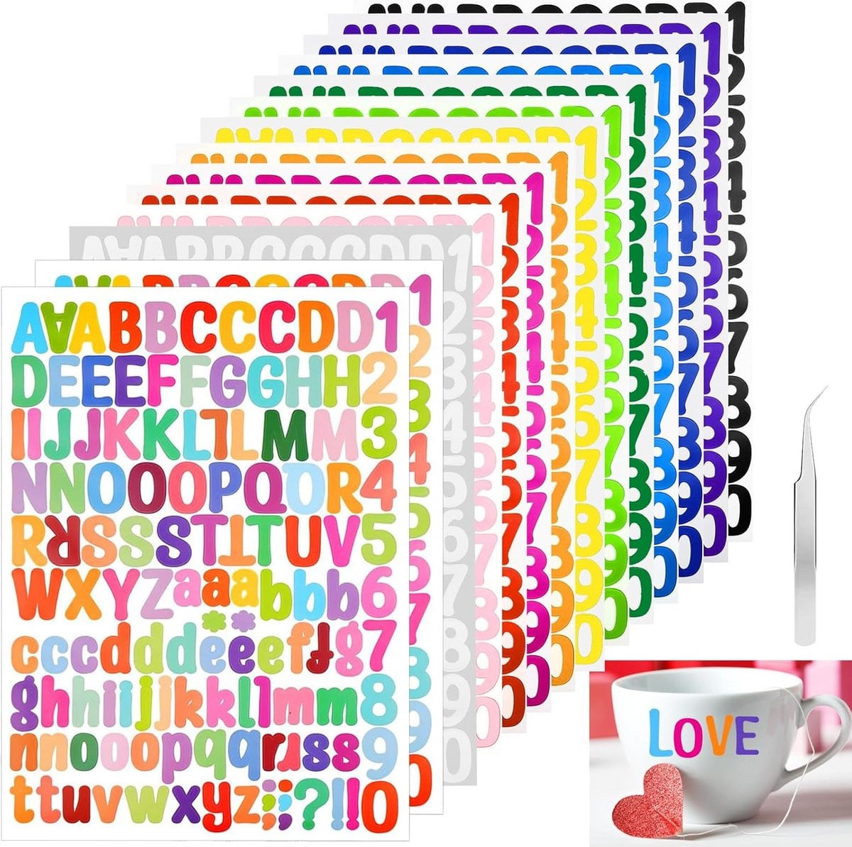 Kleurrijke Vinyl Letterstickers - 1764 Stuks Zelfklevende Stickers voor Creatieve Projecten
