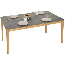 Esszimmertisch HWC-M55, Tisch Esstisch, Massiv-Holz HDF Laminat Melamin 135x80cm, Marmor/Stein-Optik, helle Beine
