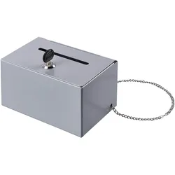 Spendenbox abschließbar, Metall grau, Stahl