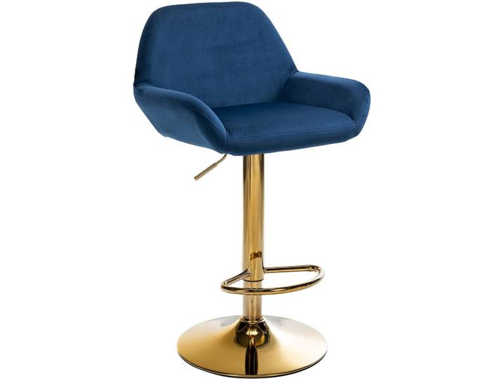 CLP Barhocker Samt Blau, Metall, 51x89x52 cm, Esszimmer, Barmöbel, Barhocker